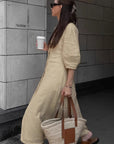 Casual Loose Cotton Linen Dress with Puff Sleeves