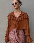 Chic Women's Flare Sleeve Chiffon Top