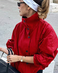 Stylish Red High Neck Windbreaker for Women
