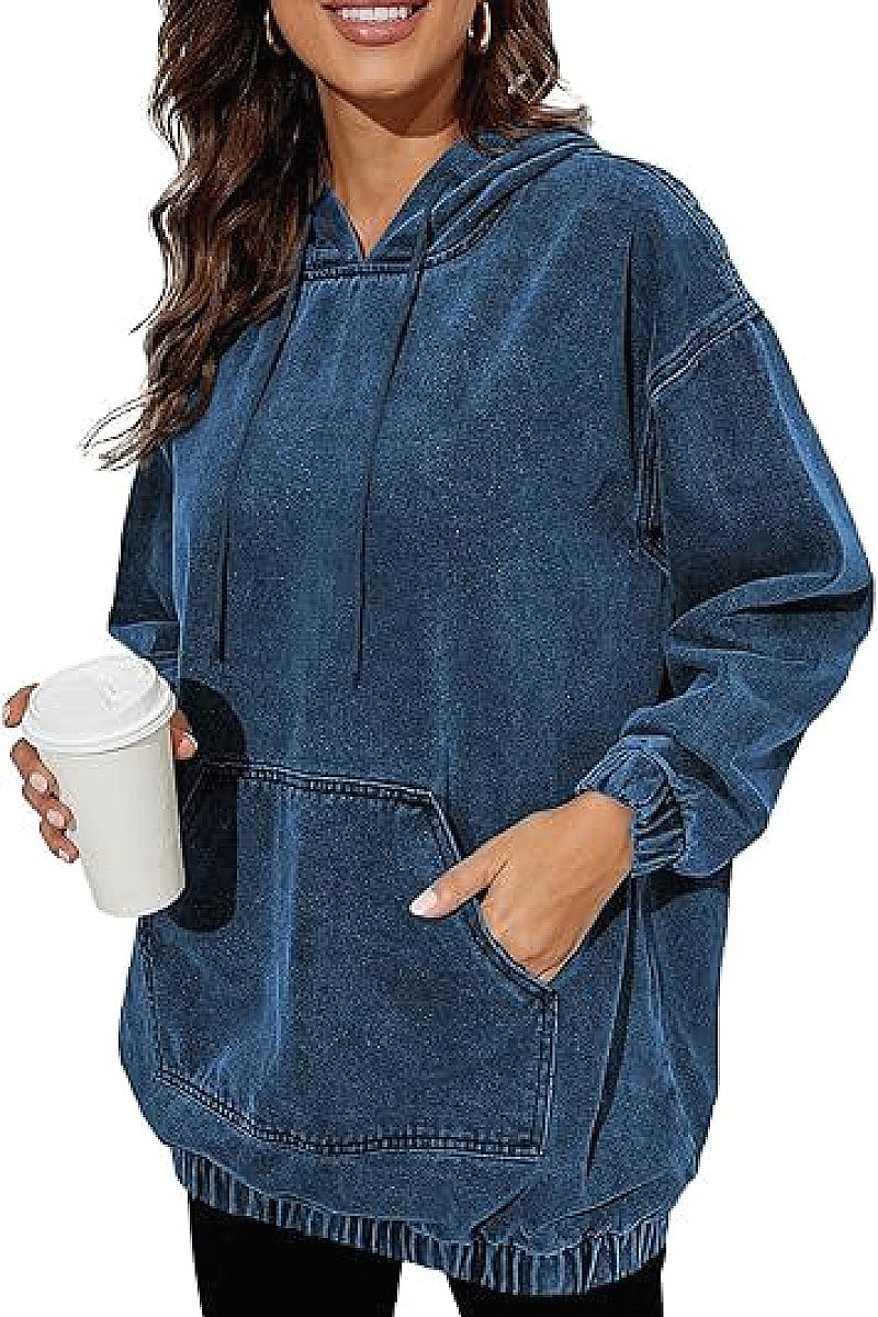 Vintage Washed Hooded Sweatshirt for Casual Wear