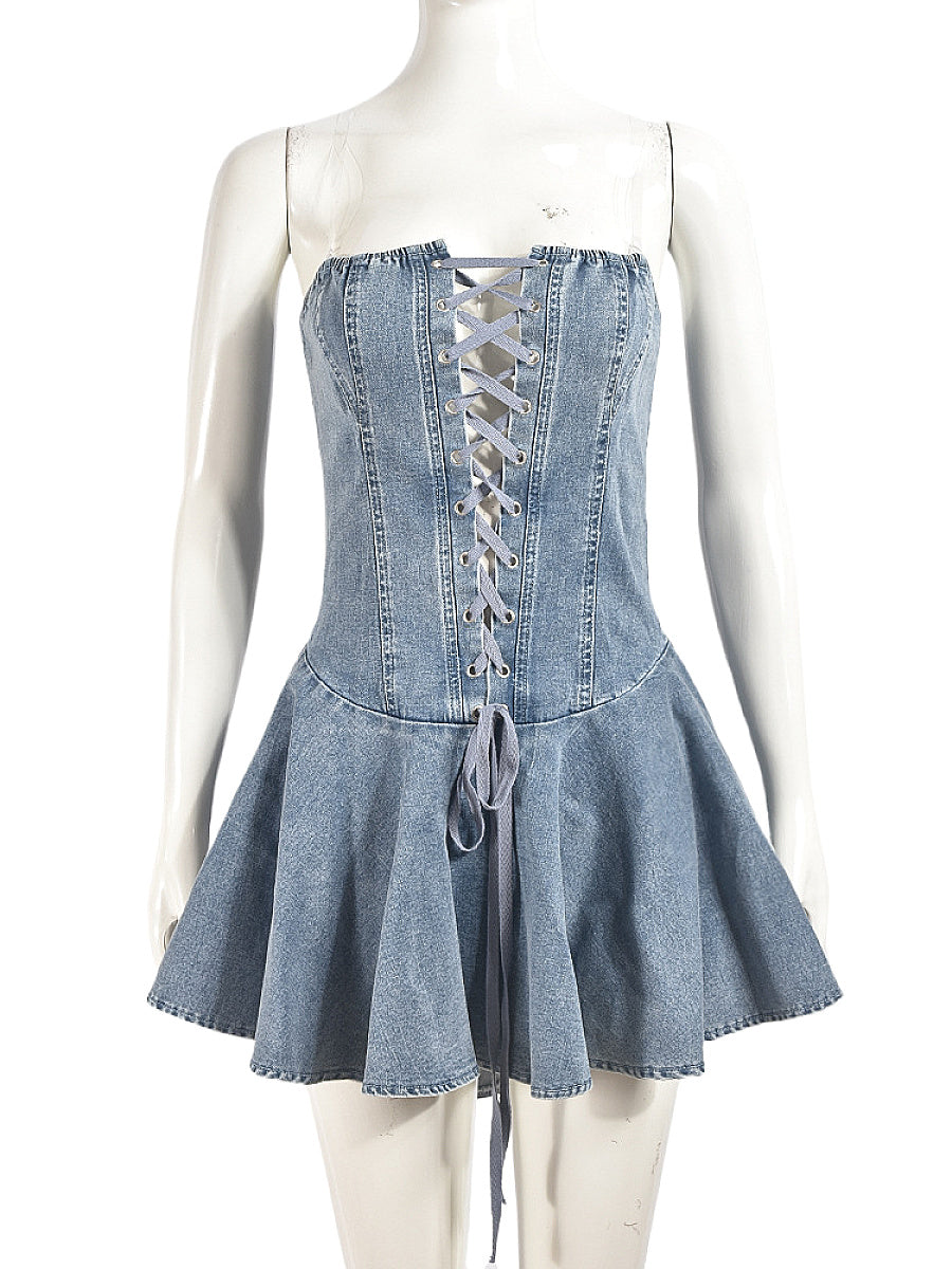 Stylish Denim Strapless Mini Dress for Women