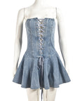 Stylish Denim Strapless Mini Dress for Women