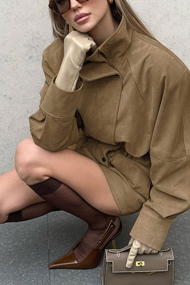 Winter Loose High Neck Suede Jacket