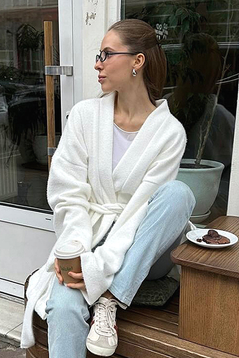 French Style V-Neck Tie Coat for Women