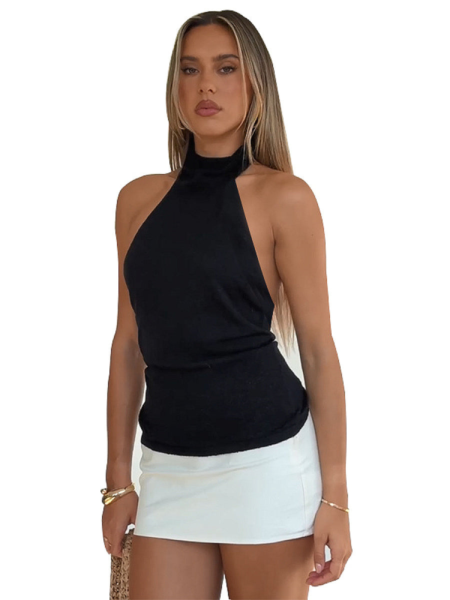 French Style Halter Neck Slim Fit Top