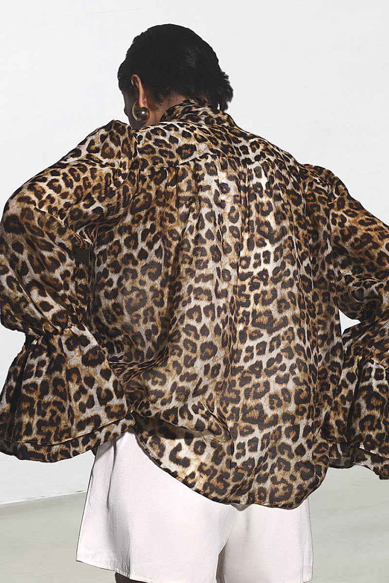 Chic Ruffled Leopard Print Chiffon Blouse