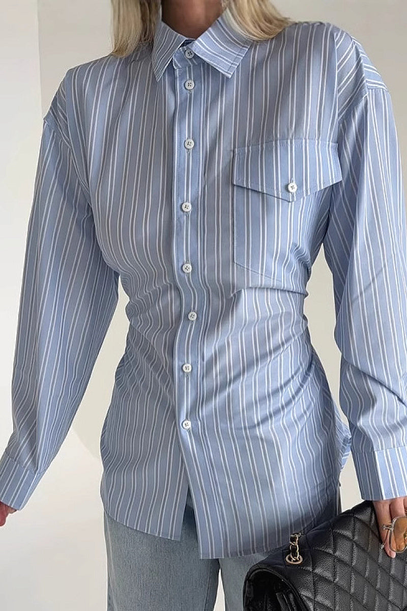 Autumn European and American Design Striped Shirt