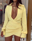 Sexy Deep V Neck Pleated Bodycon Dress