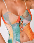 Irregular Print Sheer Sexy Crop Top