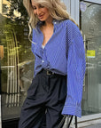 French Blue Striped Shirt for Women