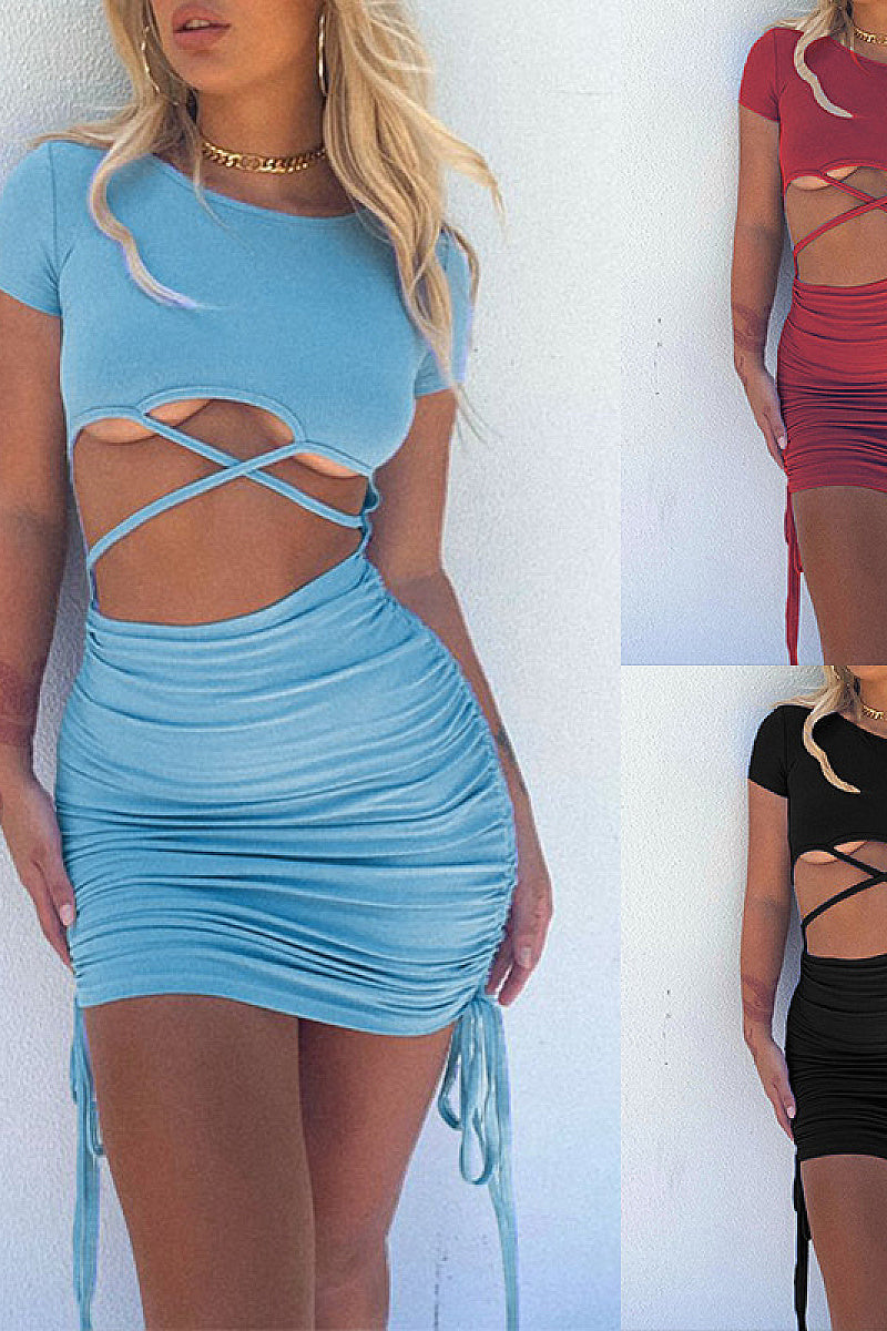 Summer Casual Short Sleeve Dress with Tie