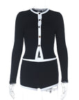 Color Block Long Sleeve Cardigan and Shorts Set