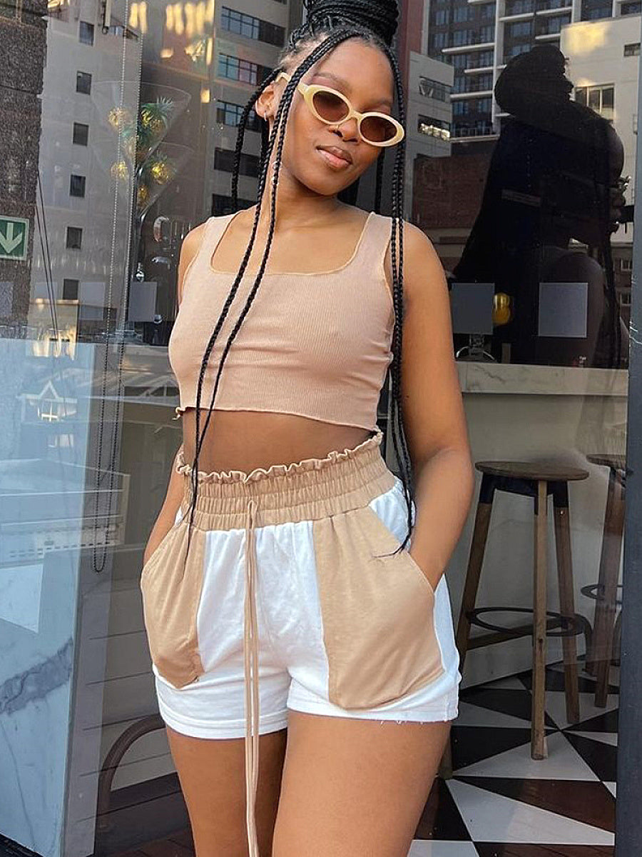 Color Block Casual Shorts for Women