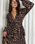 European Style Leopard Print Ruffled Dress