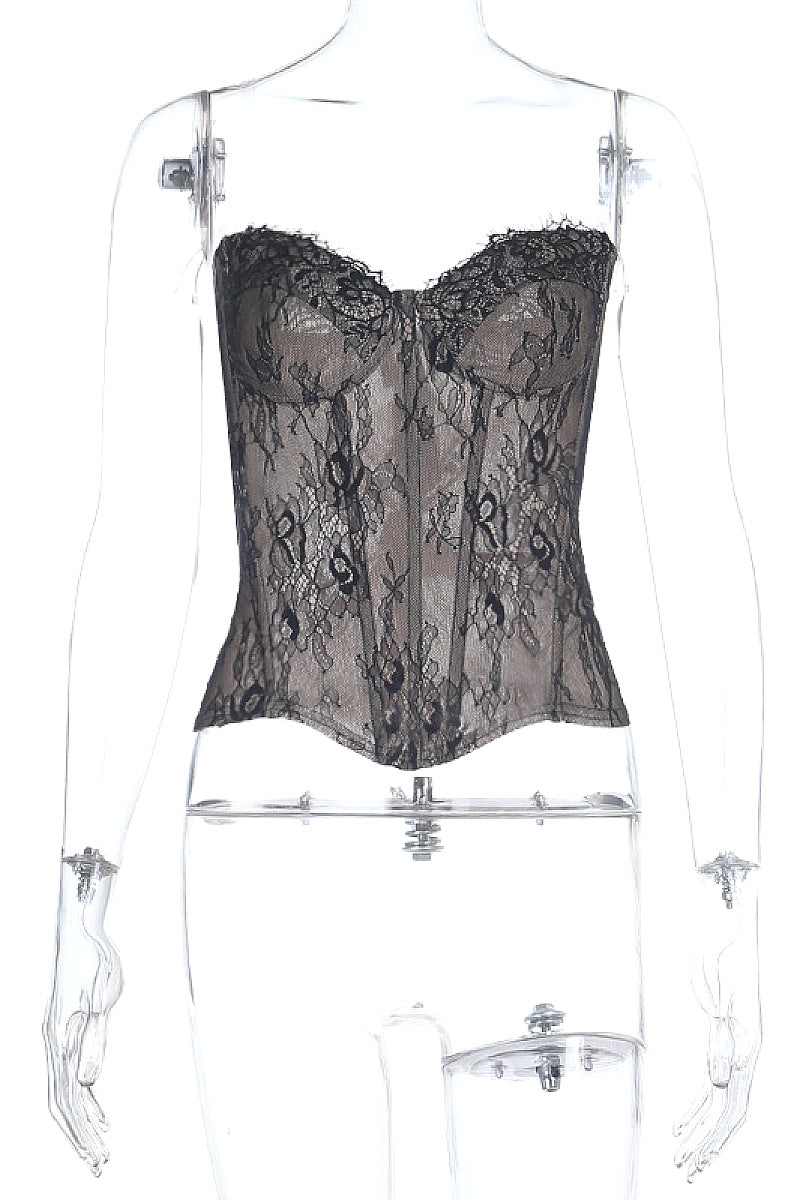 Lace Embossed Strapless Bustier Top