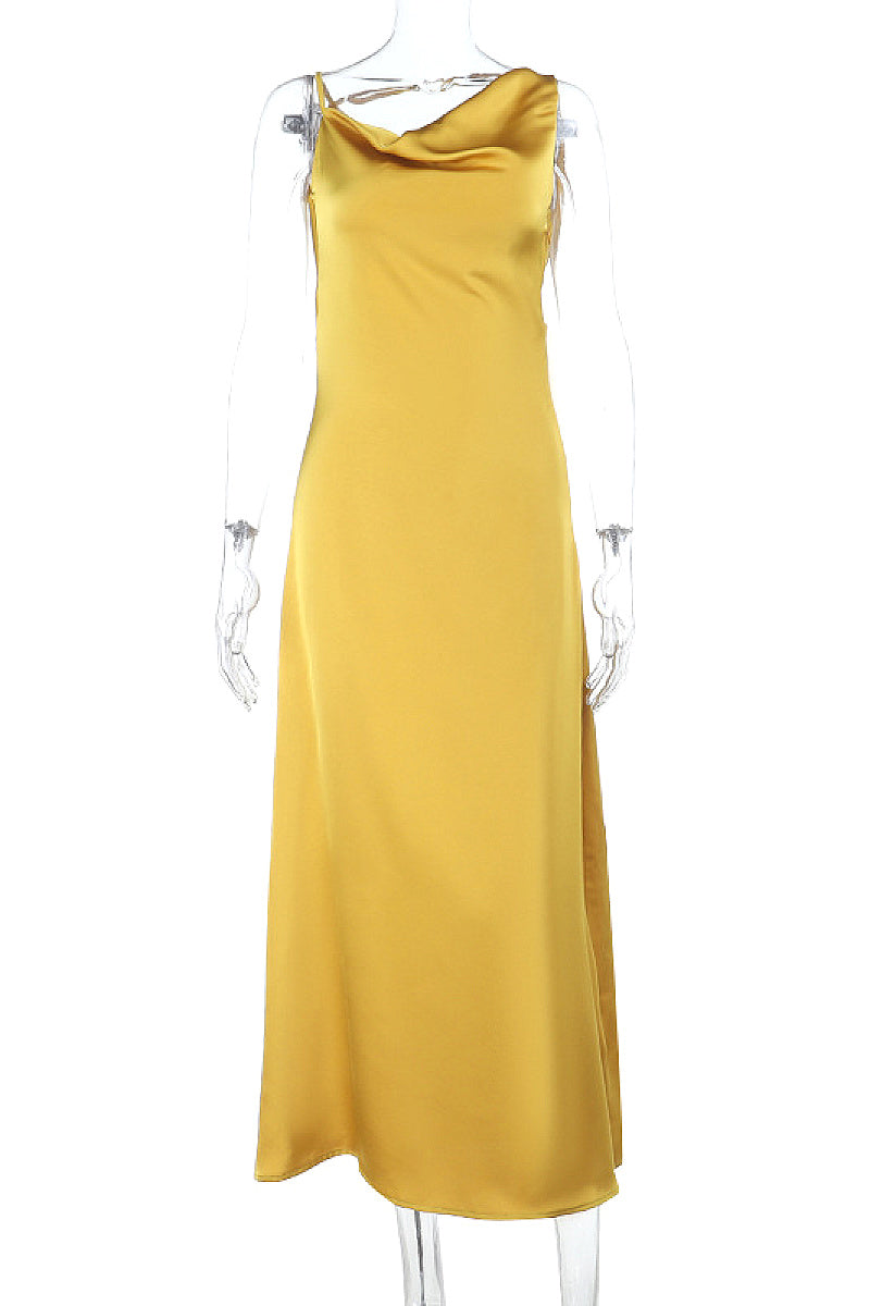 Sexy Backless Satin Long Dress with Spaghetti Straps