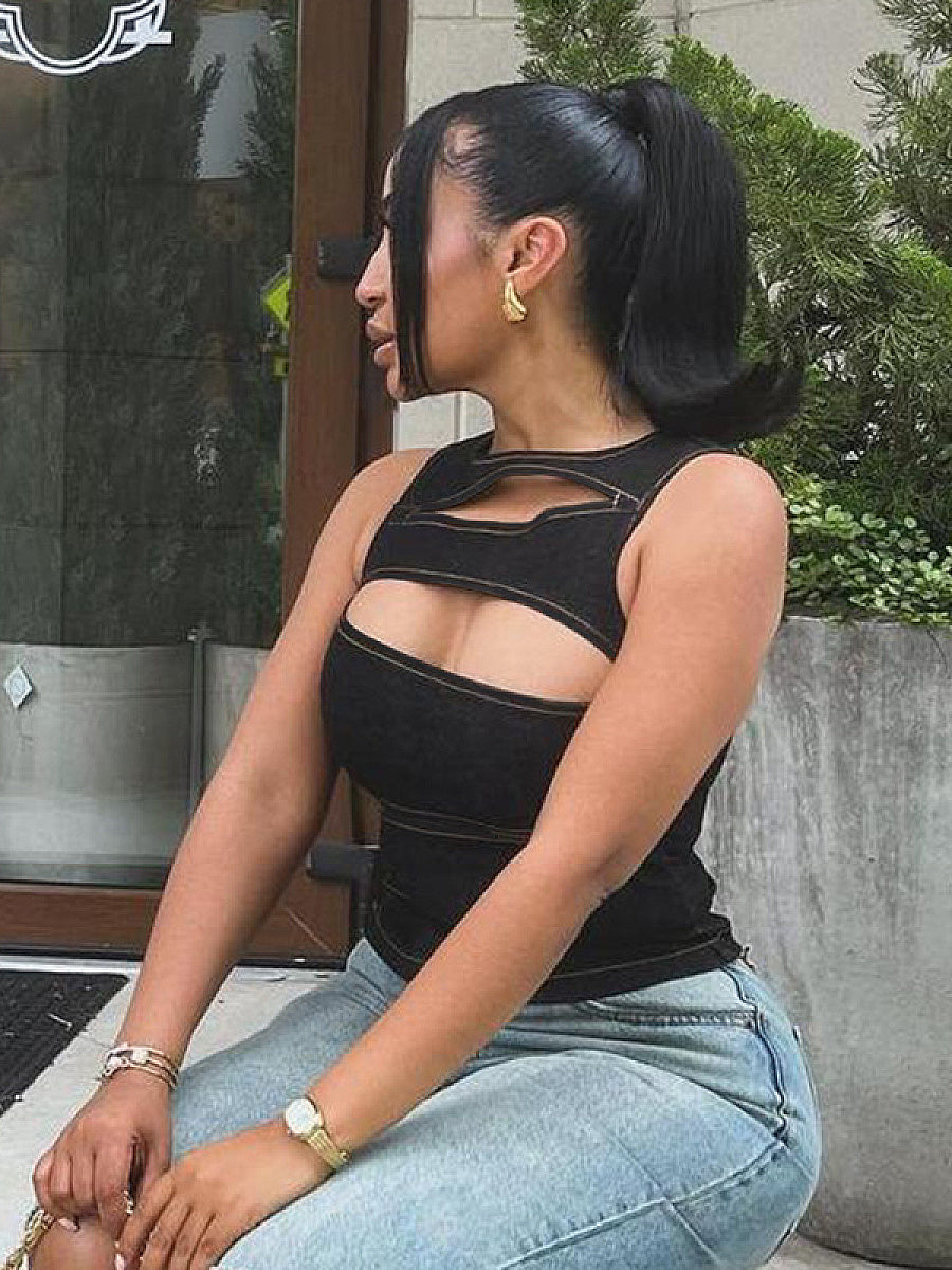Summer Women's Sexy Hollow Denim Vest Top