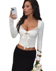 Sexy Bowknot Lace Long Sleeve Top