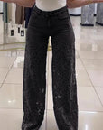High Waist Lace Inset Straight Leg Jeans