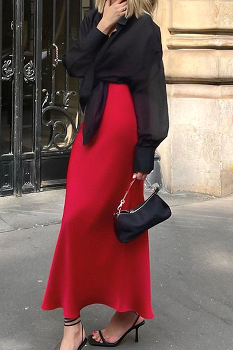 Elegant Red Satin Mermaid Skirt for Women