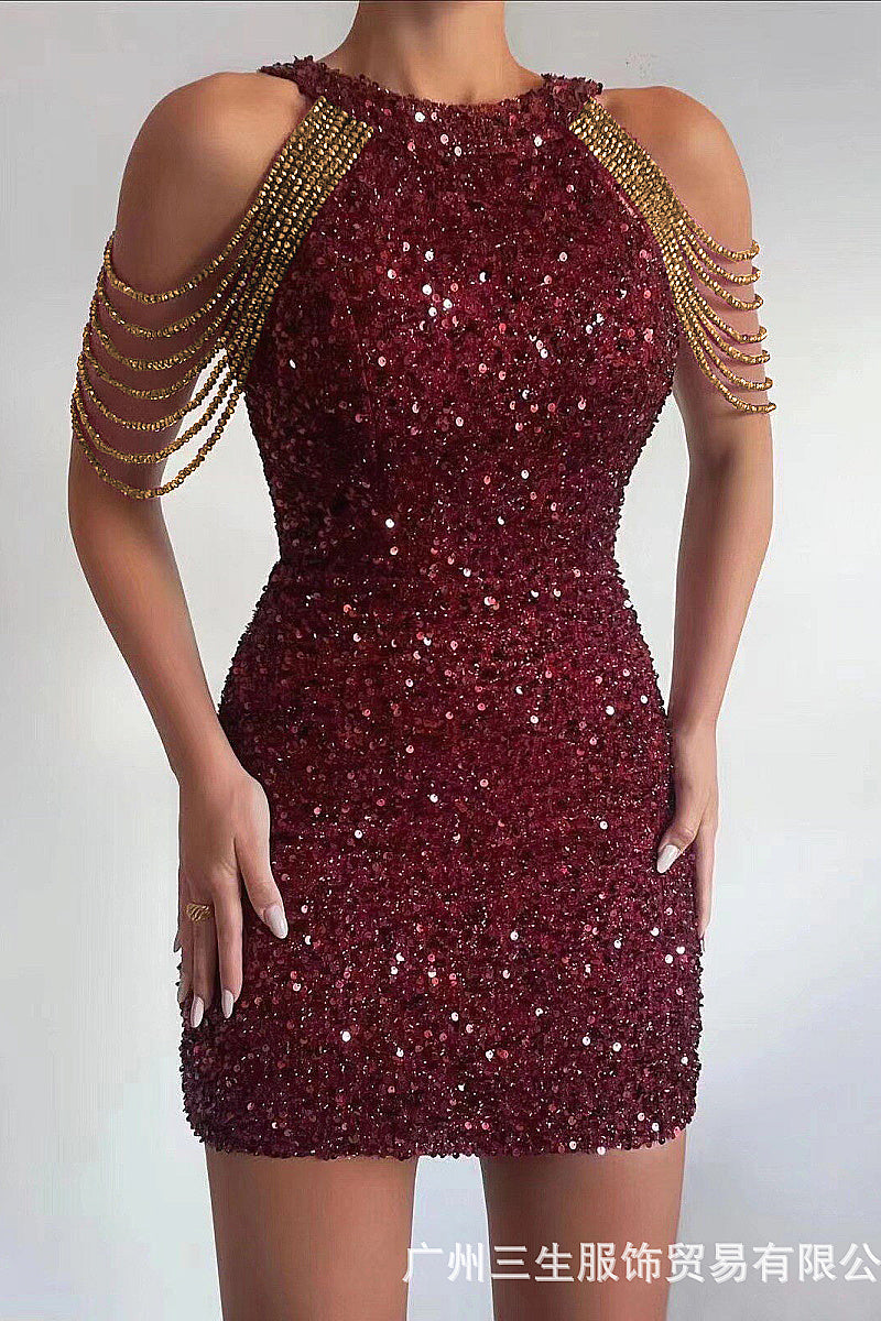 2026 Spring Summer Fashion Sexy Crystal Chain Bodycon Dress