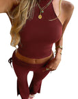 Stylish Halter Neck Backless Two-Piece Set