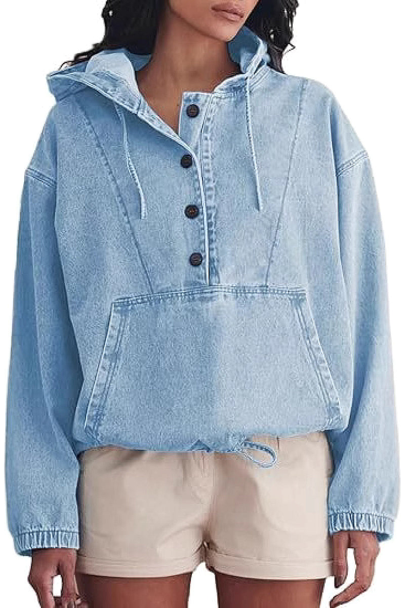 Fashionable Women's Denim Hoodie Jacket