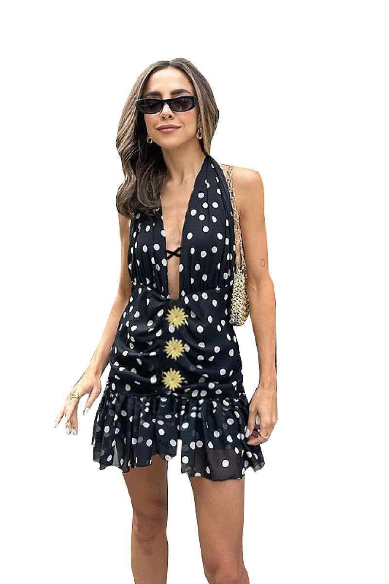 Sexy Polka Dot Deep V Dress for Summer