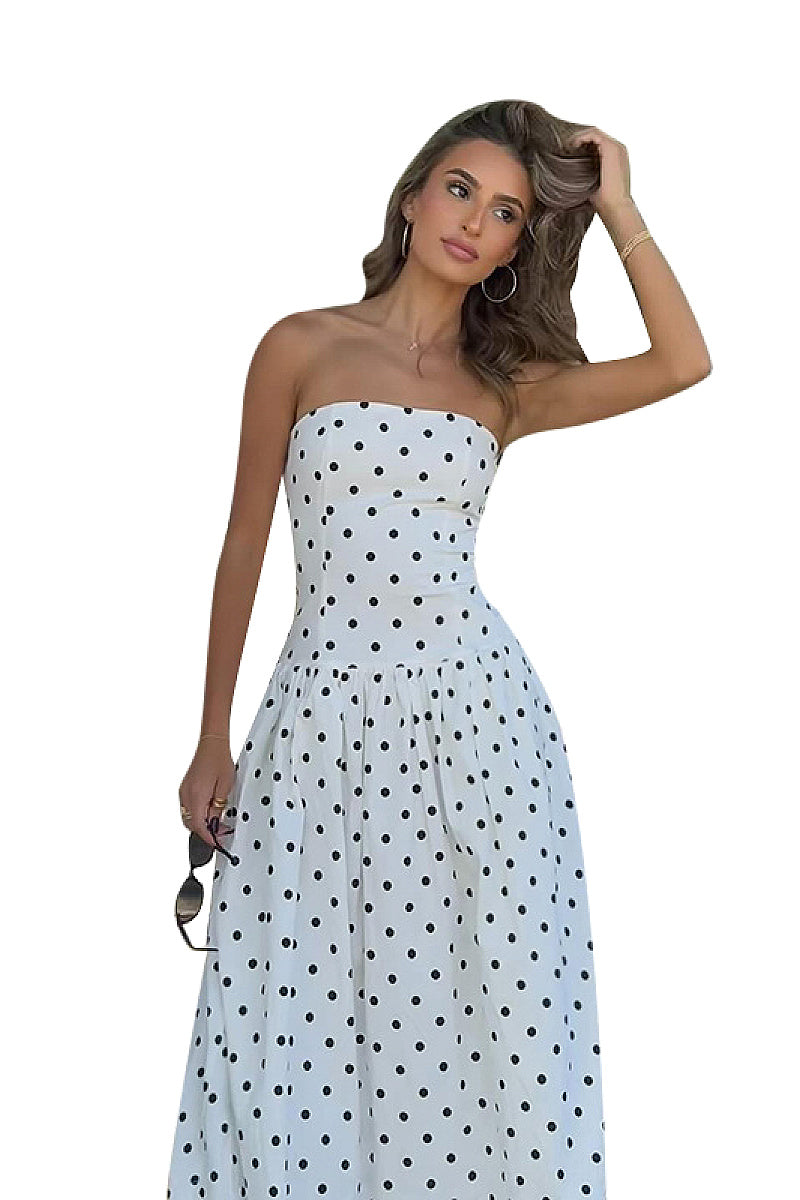 Elegant Polka Dot Strapless A-Line Dress