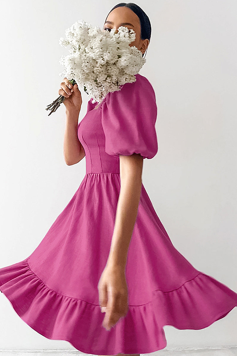 French Style Ruffled Dress with Puff Sleeves