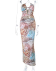 Summer Halter Neck Backless Dress with Chain Print