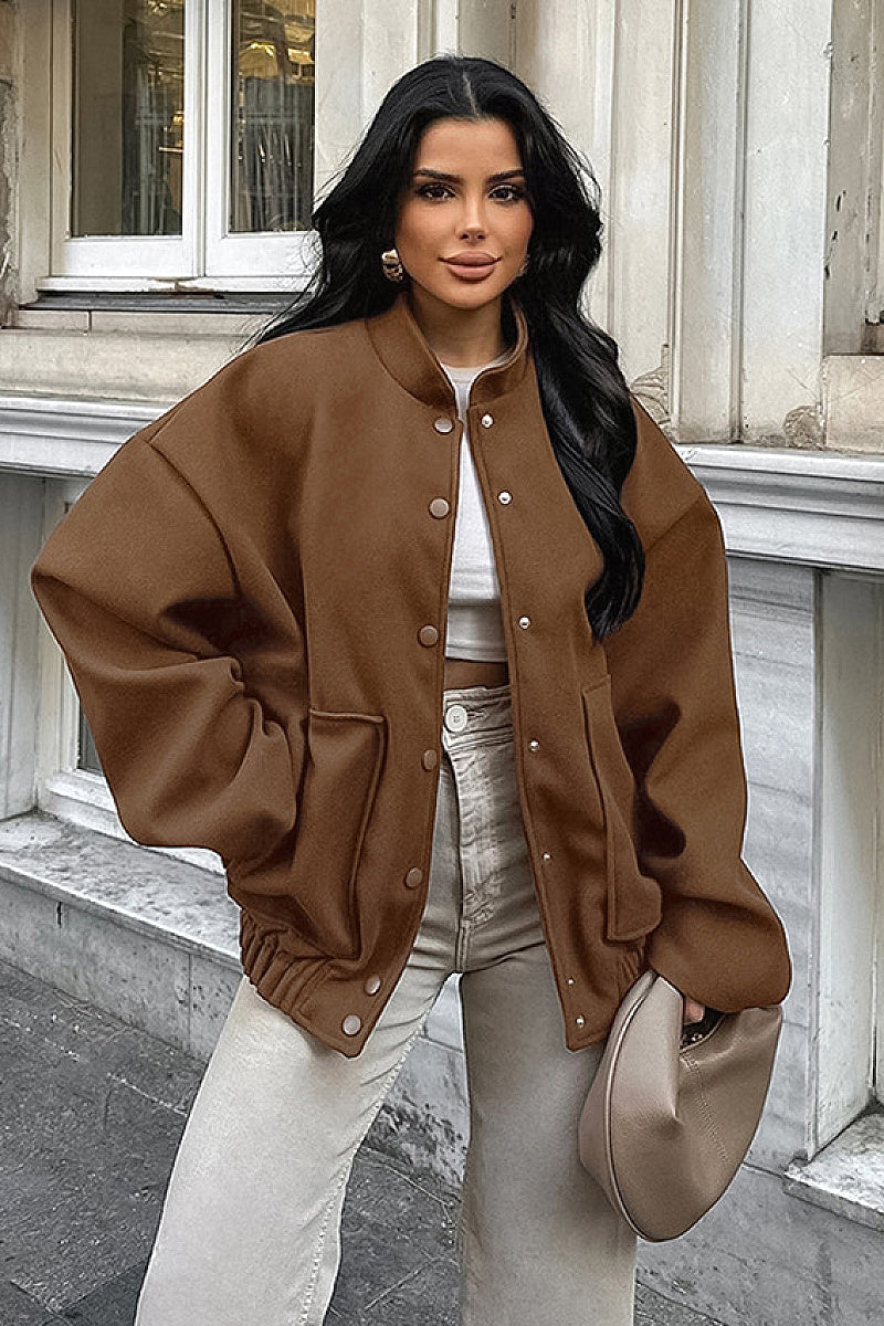Stylish Brown Wool Blend Coat for Women