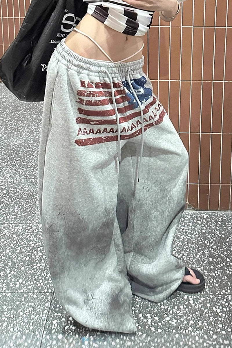 Sexy American Flag Print Drawstring Pants
