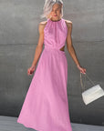 French Style Hollow Waist Cotton Linen Dress