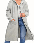 Plus Size Solid Color Zipper Long Hoodie Coat