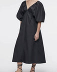 French Minimalist V-Neck Puff Sleeve Dress
