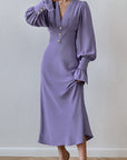 French Lantern Sleeve V-Neck Dress for Women