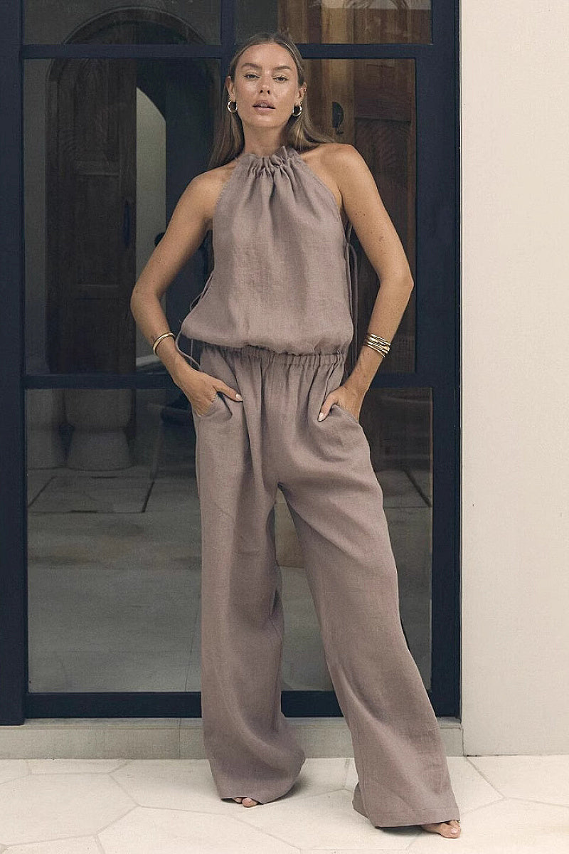 Summer Cotton Linen Halter Jumpsuit for Women