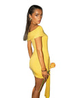 Off Shoulder Bodycon Dress with Ribbons