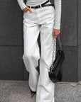 High Waist White Straight Leg Jeans for Women