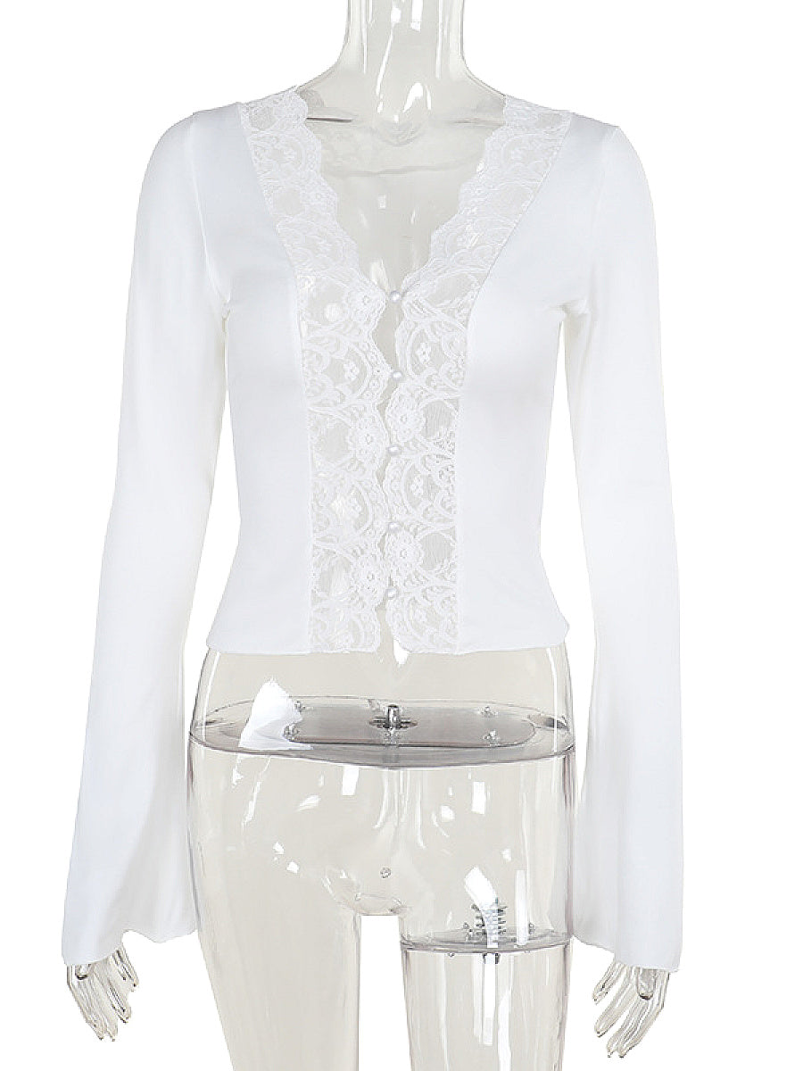 Lace Trim Short Cropped Cardigan Top