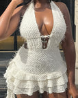 V-Neck Hollow Out Mini Dress with Tie Back