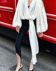 Loose Fit V-Neck Puff Sleeve Women's Shirt