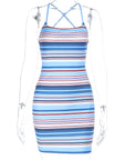 Color Block Striped Backless Dress for Summer