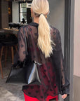 Chic Black Heart Print Long Sleeve Shirt for Women