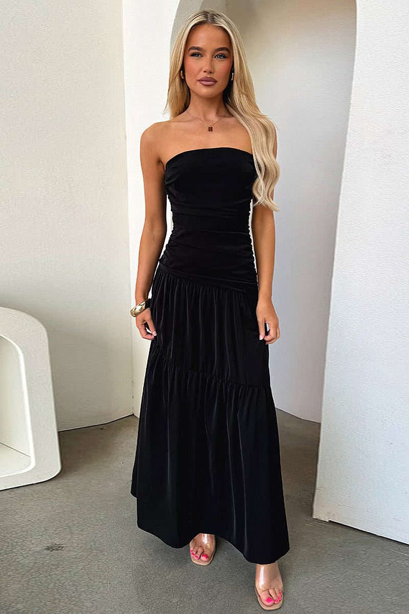 Strapless A-Line Pleated Waist Dress