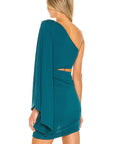 Asymmetrical Shoulder Flare Sleeve Dress