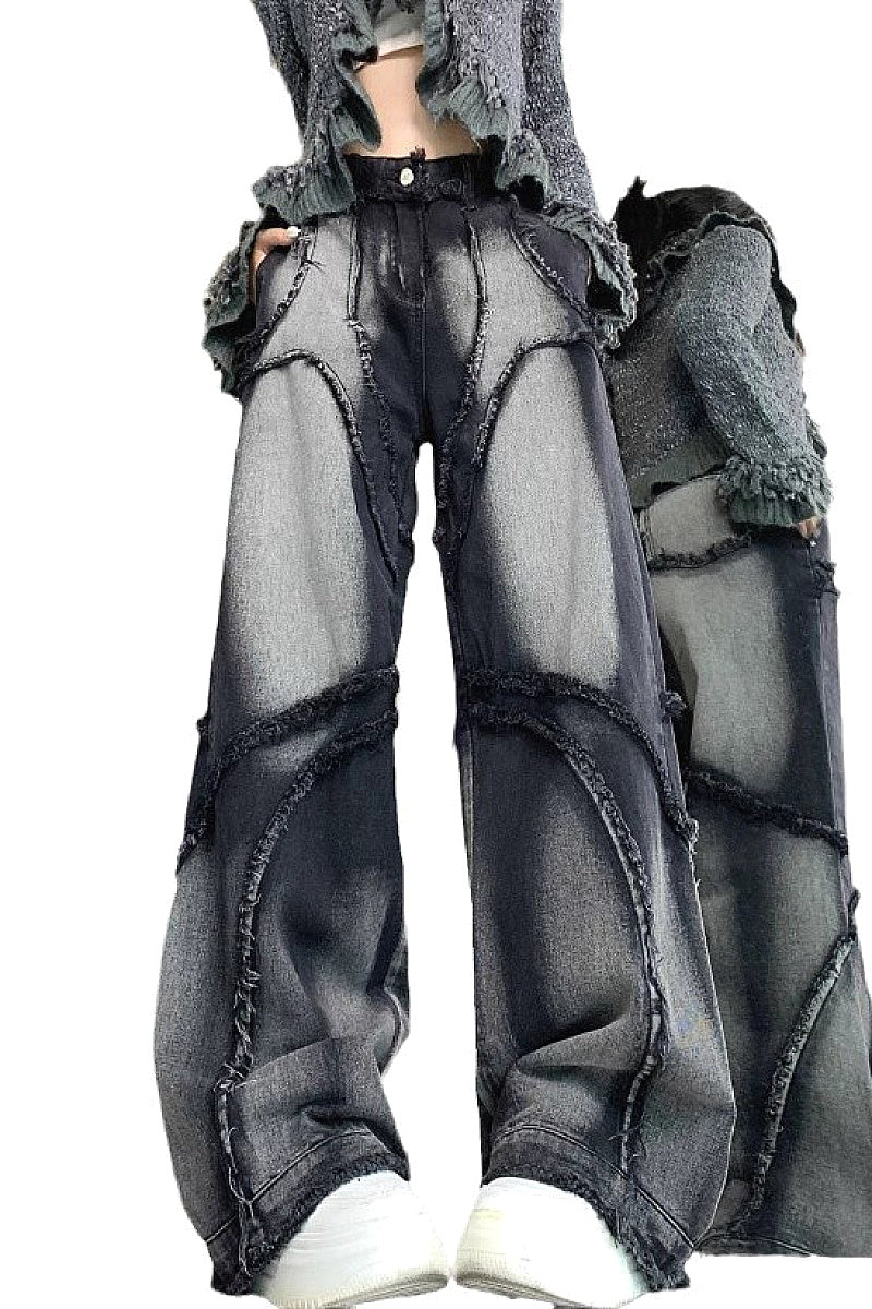 Vintage Style Patchwork Denim Pants for Women