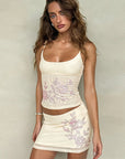 Stylish Casual Rhinestone Cami Top and Skirt Set