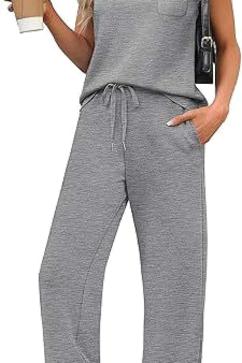 Casual Loose Fit Pocket T-Shirt and Pants Set